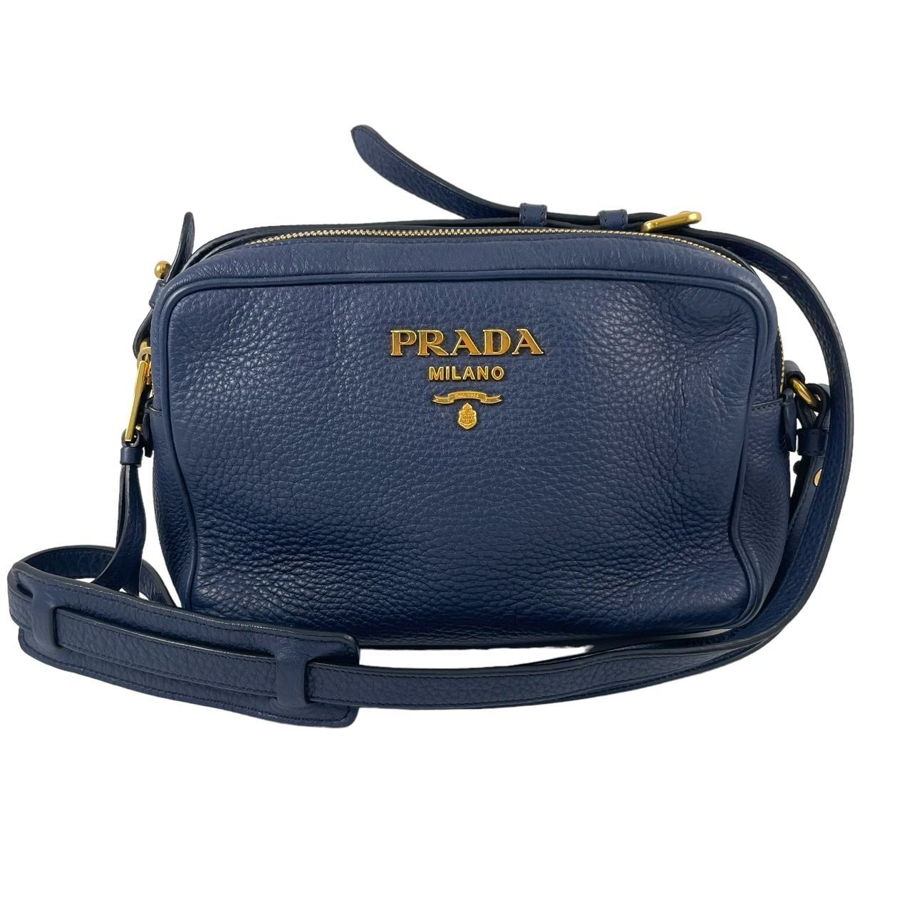 美品】プラダ PRADA 1BH079 ショルダーバッグ ダブルジップ ダブルファスナー Wジップ Wファスナー ネイビー レザー クロスボディバッグ  スクエア - メルカリ