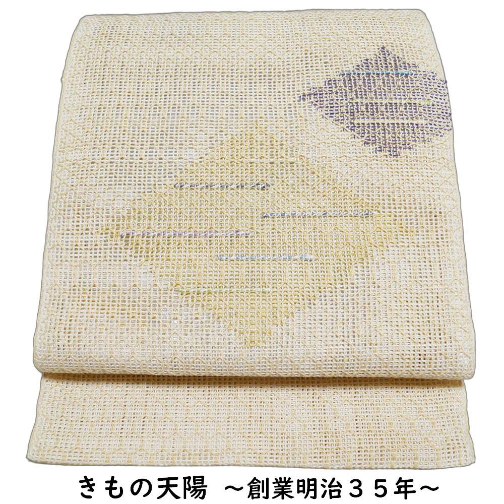 京袋帯 未使用 正絹 刺繍 ラインストーン ブロンド色 薄黄 京袋帯 未使用 正絹 刺繍 ラインストーン ブロンド色 薄黄