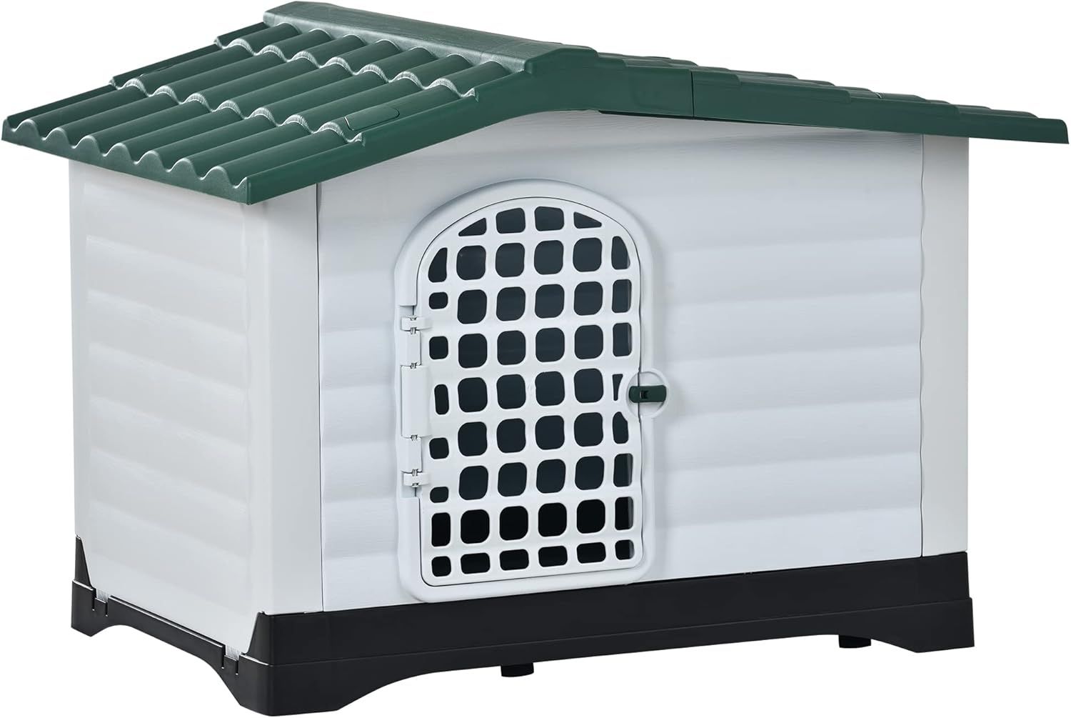 BTM 犬小屋 屋外用 犬舎 室外 中型犬用 大型犬用 ドア付き プラスチック製 ペットハウス オールシーズン 通気 日焼け対策 雨除け 水洗い 裏庭 室内 さびない 頑丈 グリーン