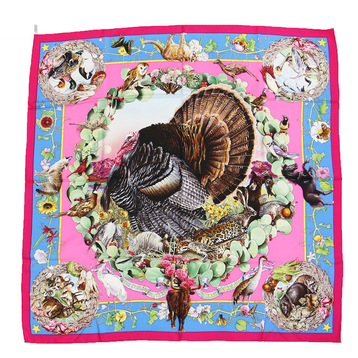 新品同様 HERMES エルメス スカーフ 大判 ピンク系 正方形 シルク カレ