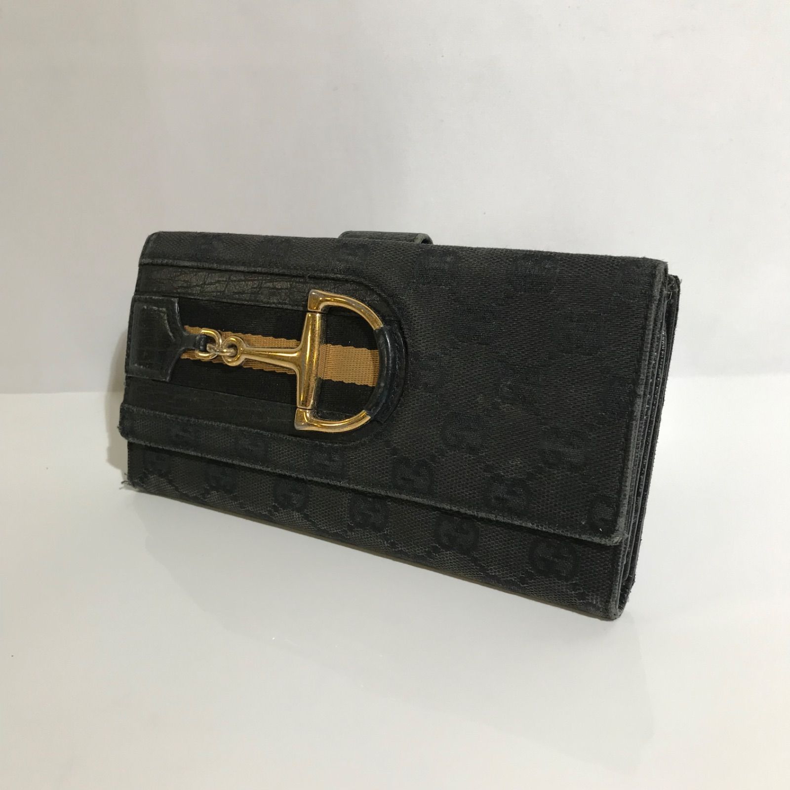 GUCCI グッチ ホースビット GGキャンバス×レザー 二つ折り 長財布