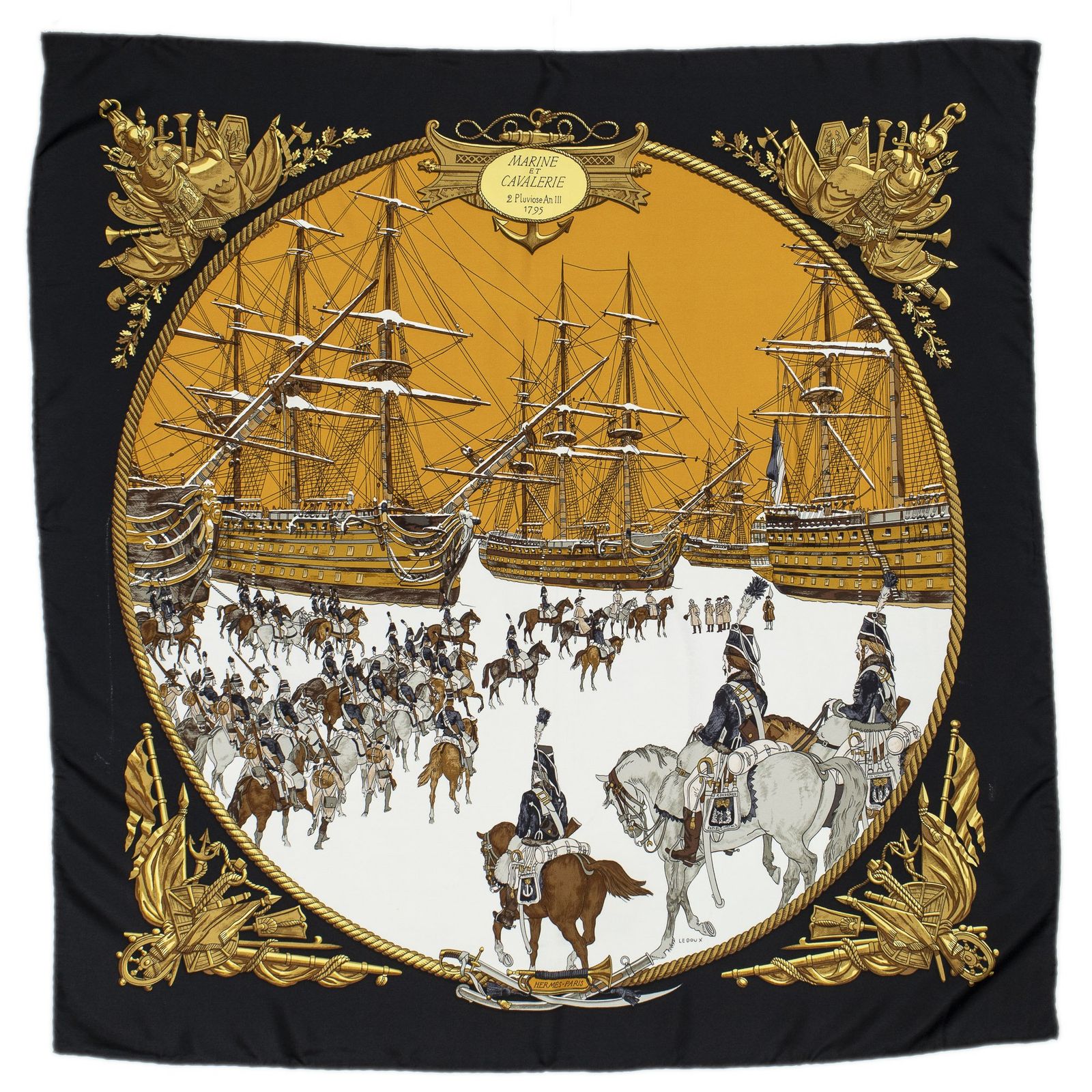 カジュアル HERMES エルメススカーフ黒 茶色 アイボリー ツイルシルクA