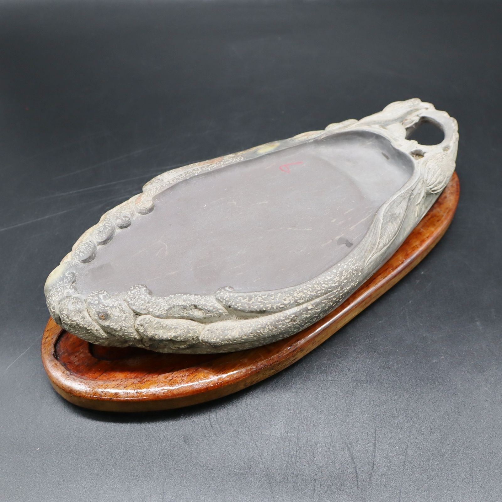 緑硯 中国硯 書道 文房具 彫刻 習字 唐木蓋 古美術 骨董品 緑硯