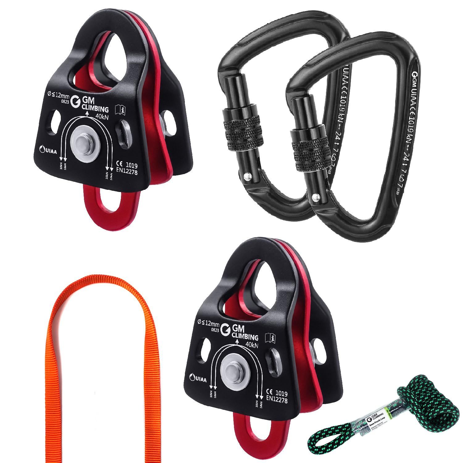 オレンジ | ブラック GM CLIMBING マイクロプーリーシステム キットセット 5 1 メカニカルアドバンテージ プーリーシステム用 倍力システム リギング用 ブラック