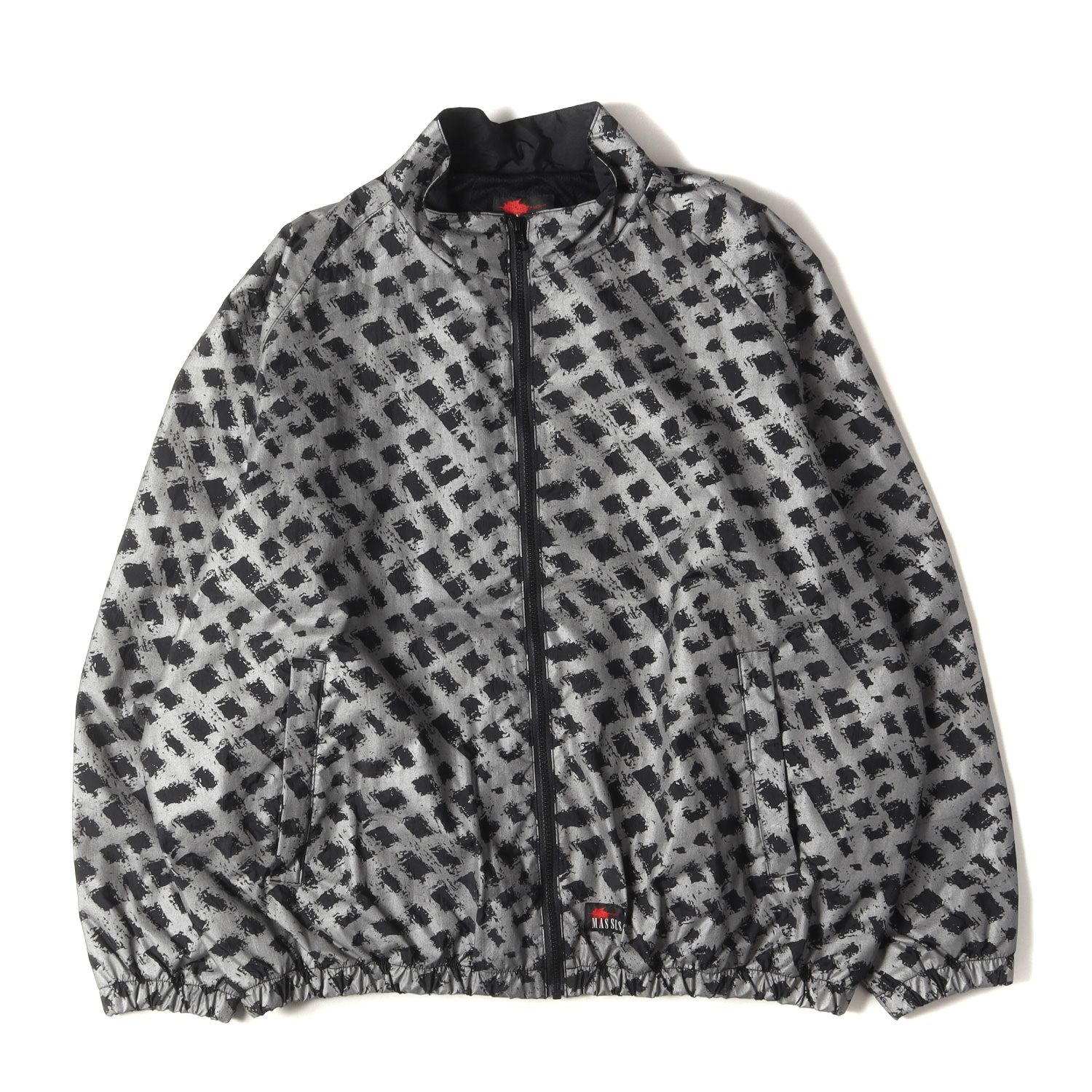 美品 MASSES マシス ジャケット サイズ:L 20SS 総柄リフレクタープリント ナイロン トラックジャケット NYLON JKT EXECUTION P ブラック シルバー アウター ブルゾン 上着【メンズ】