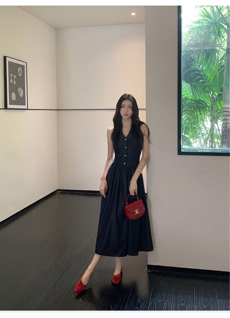 ホルターネックロングワンピース 春モテ服