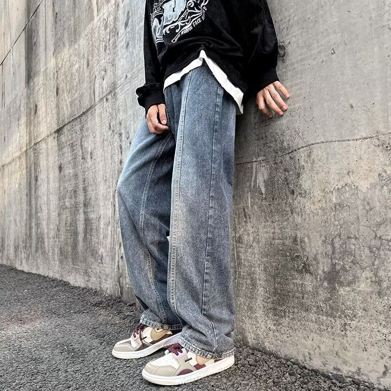 メンズデニムパンツジーパンストリートロング デニムパンツ メンズ バギーパンツ ロング ワイドパンツ 太め