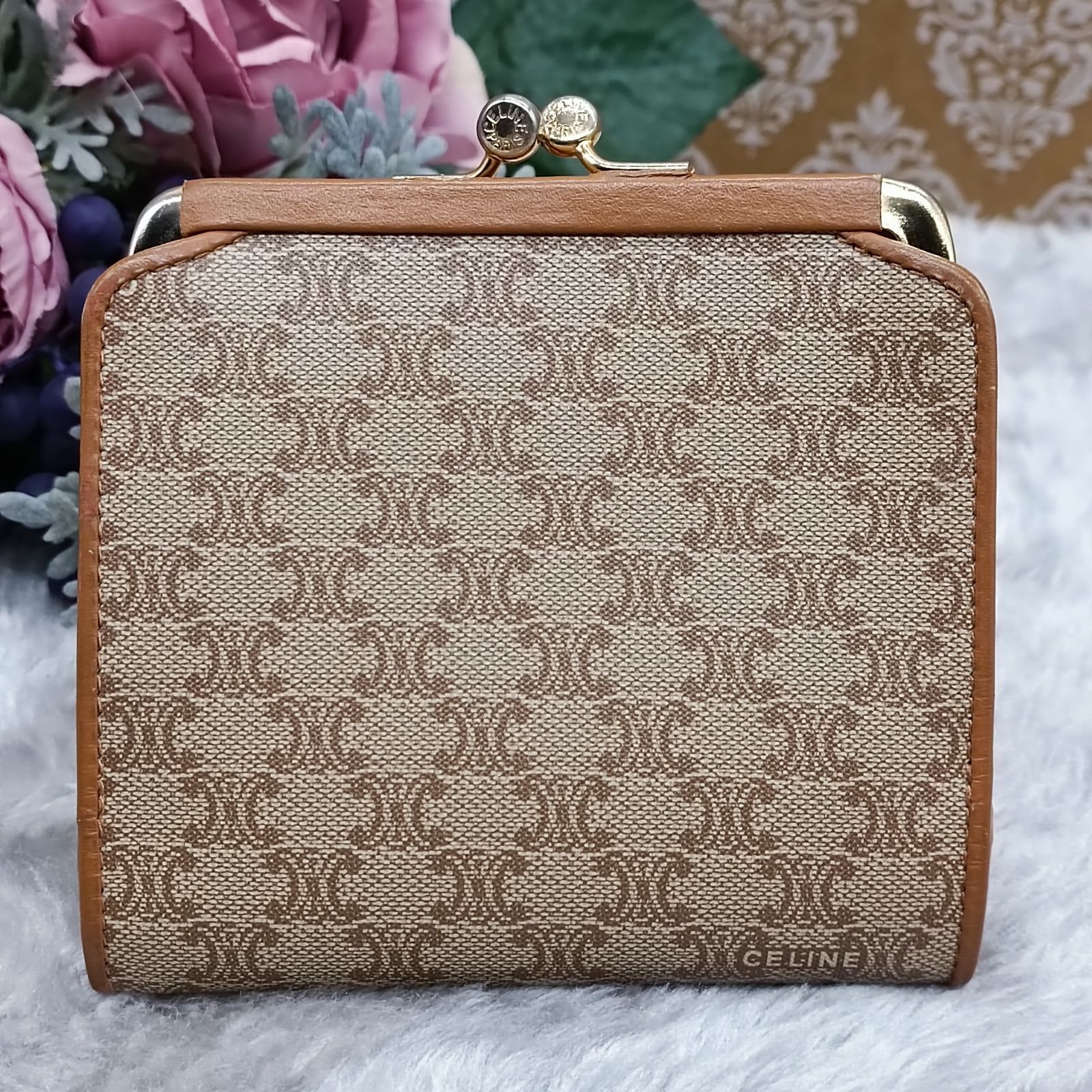 セリーヌがま口 茶/黒 レディース 二つ折り財布 CELINE 中古