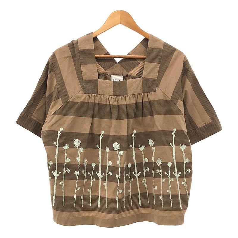 mina perhonen / ミナペルホネン | 1997-98 a/w | laundry noppara 刺しゅう ボーダーブラウス | 36 | ブラウン/ホワイト | レディース mina perhonen / ミナペルホネン | 1997-98 a/w | laundry noppara