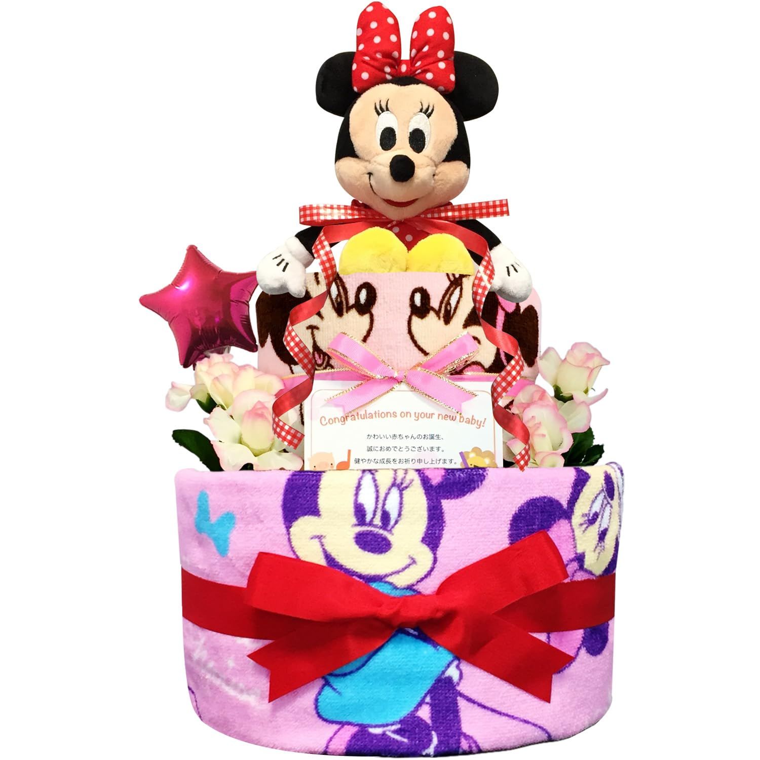 KanonBabys おむつケーキ 女の子 ミニー ディズニー 出産祝い 2段 Sサイズ 2101 ご出産祝い 新生児用に おむつサイズＳ