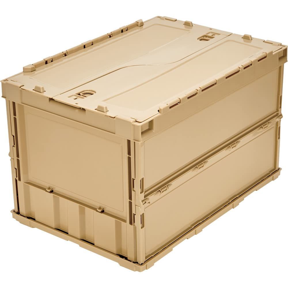 ライトサンド_50L_ロックフタ付_単品 トラスコ中山(TRUSCO) 薄型折りたたみコンテナ 50L ロックフタ付 LS色 TR-C50B-LS 収納ケース 収納ボックス