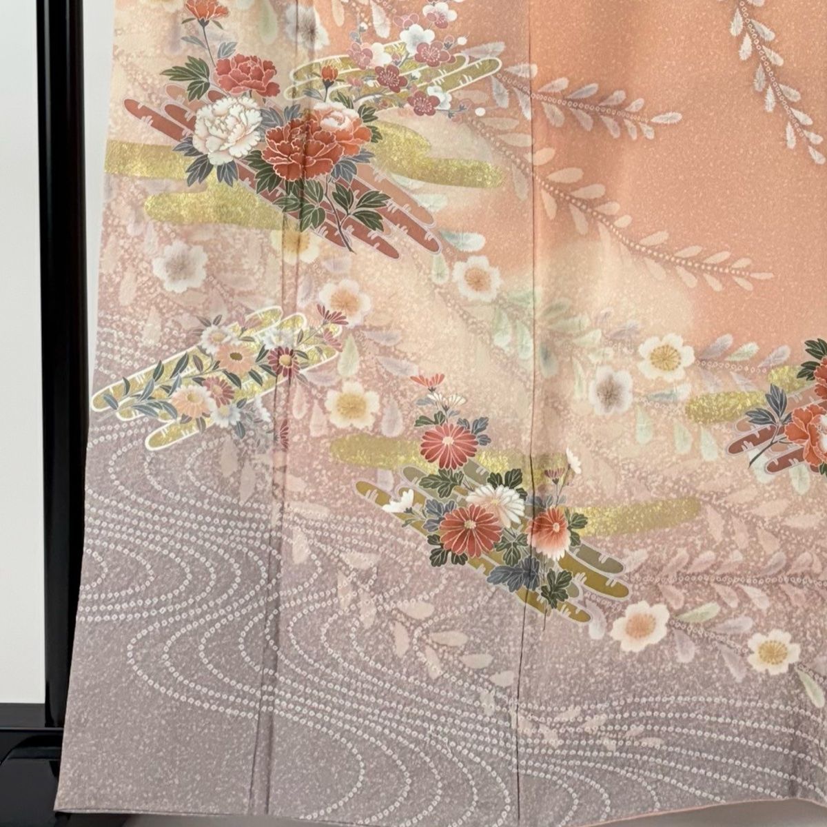 訪問着 身丈163cm 裄丈66cm M 袷 花筏 枝垂れ桜 金銀彩 ぼかし サーモンピンク 正絹 名品 WWW_NOITHATQUANGTHANH_NET