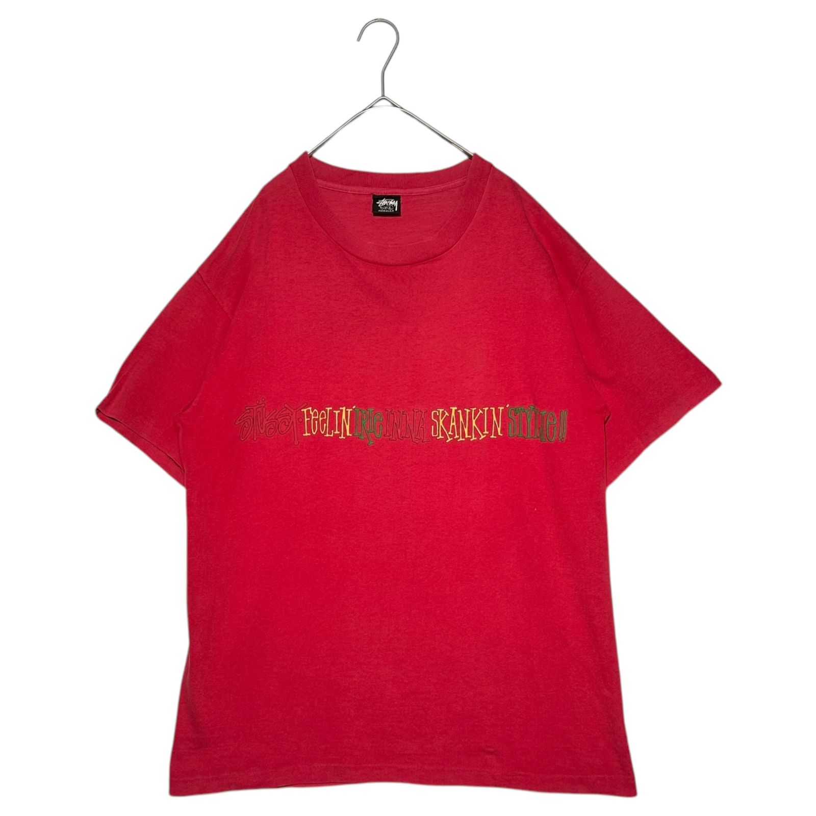 STUSSY ステューシー 80 s FeeLIN IRIe INNA SKANKIN STYLe! Printed T-shirts ラスタ プリント Tシャツ L レッド 80年代～90年代 ヴィンテージ OLD 黒タグ