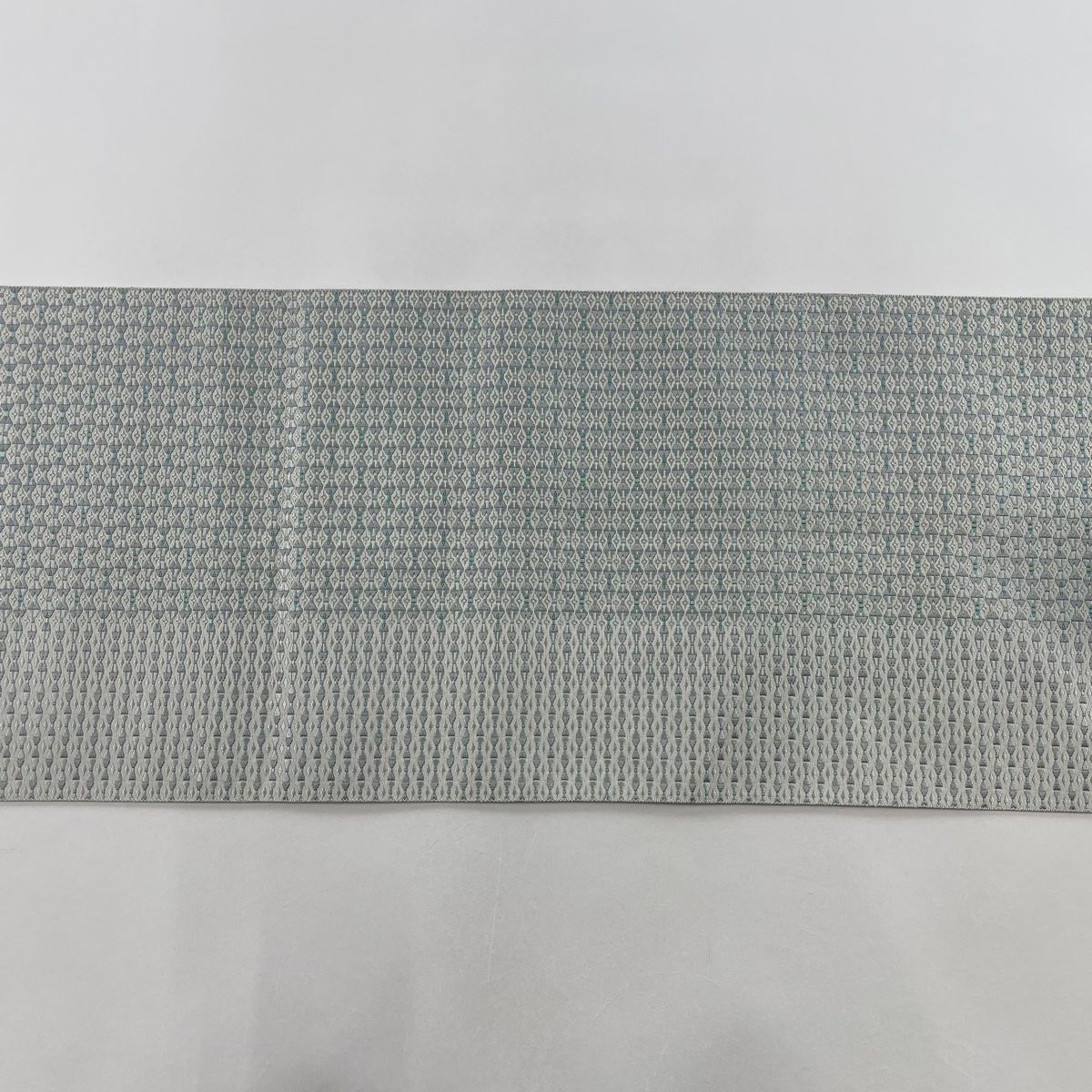 名古屋帯 美品 名品 八寸名古屋帯 幾何学模様 水色 正絹 【中古