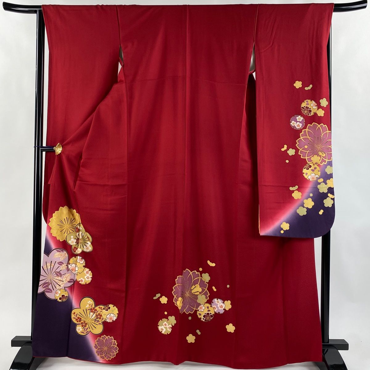 振袖 身丈165cm 裄丈65.5cm M 袷 梅 雪輪 金糸 金彩 赤 正絹 秀品