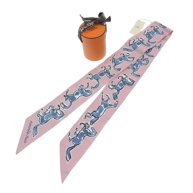 HERMÈS ツイリー エルメス HERMES ツイリー スカーフ シルク ピンク 馬 中古 新入荷