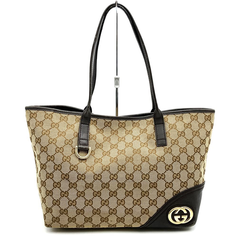 GUCCI グッチ GGキャンバス アビー トートバッグ ショルダートート ショルダーバッグ ブラウン カーキベージュ 茶 レザー レディースバッグ