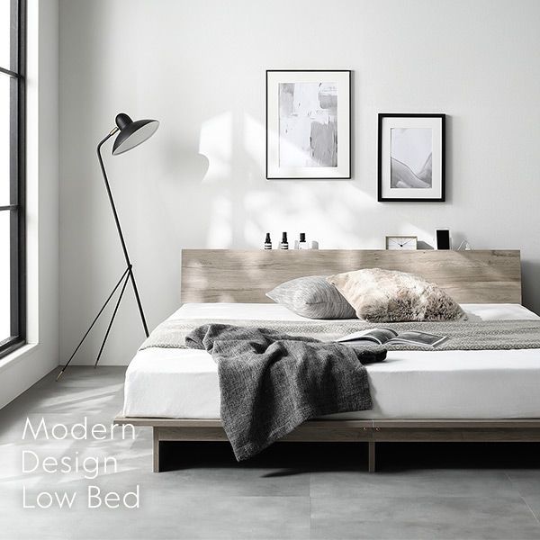 ローベッド 棚付 ステージ無タイプ セミダブル 幅120cm 2層ポケットコイルマットレス付 グレージュ 宮付き コンセント パッド 頑丈 通気性 すのこベッド ベッドフレーム フロアベッド 寝具 インテリア家具 インテリア用品 ベッドルーム 寝室