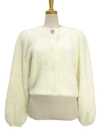 ルルウィルビー Loulou Willoughby ファーボレロカーディガン ニット 2 アイボリー シャギー トップス ビジュー