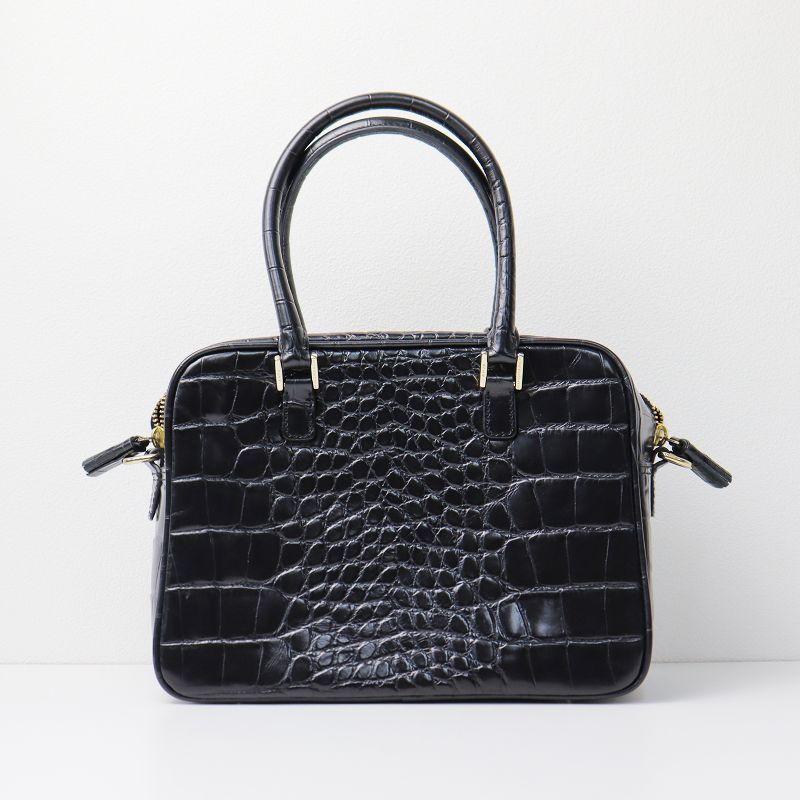 アニヤハインドマーチ  クロコ型押し　カーカー  ボストンバッグ　 ブラック アニヤハインドマーチ カーカボストンバッグ 黒 アニヤハインド