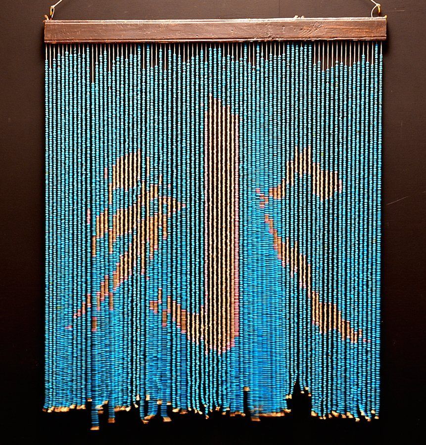 蔵A5593c レトロ ガラスビーズ暖簾 氷 古硝子 大正～昭和初期