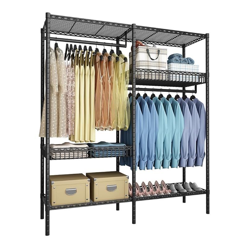 ハンガーラック ワードローブ クローゼット 衣類収納ラック 収納棚 大容量 省スペース 耐用 ブラック 119*45*180cm 0