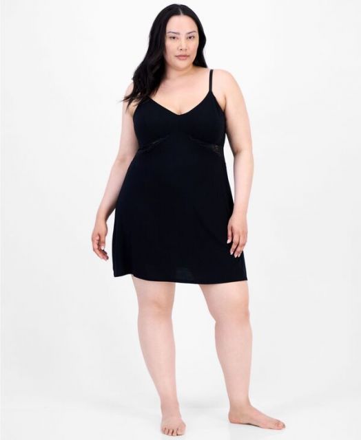 送料無料 アイ.エヌ.シー インターナショナル コンセプト レディース ナイトウェア アンダーウェア Women s Lace-Inset Knit Chemise XS-3X Deep Black