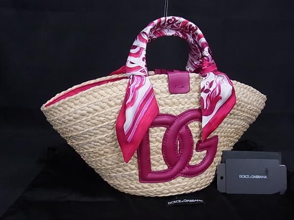 DOLCE＆GABBANA ドルチェ-ガッバーナ ケンドラ ストロー かごバッグ ハンドバッグ トートバッグ ベージュ系 FT0539