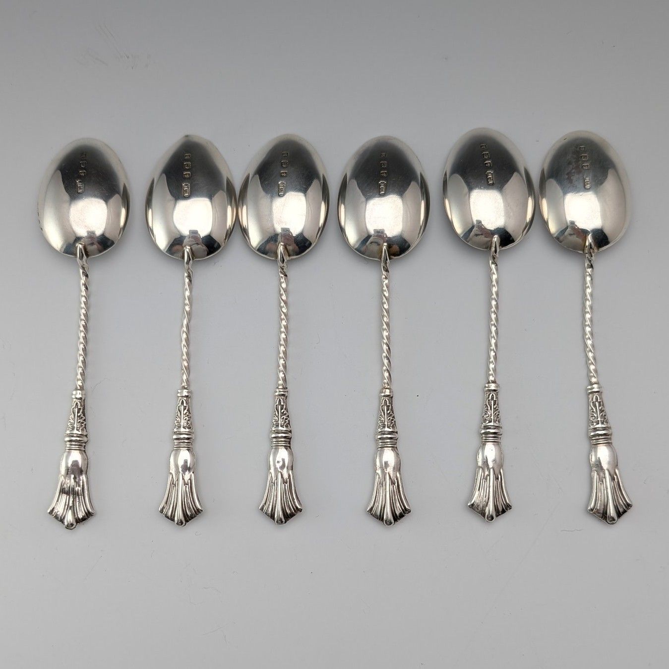1907年 英国アンティーク 純銀製ティースプーン6本セット 計37g ケース入 William Devenport 1907年 英国アンティーク 純銀製ティースプーン6本セット 計37g