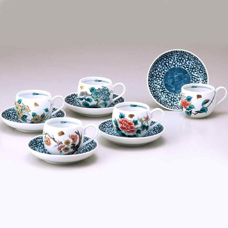 和座の蔵 おしゃれ 九谷焼 コーヒーカップ 5客 セット 草花絵変り 陶器 ブランド 食器