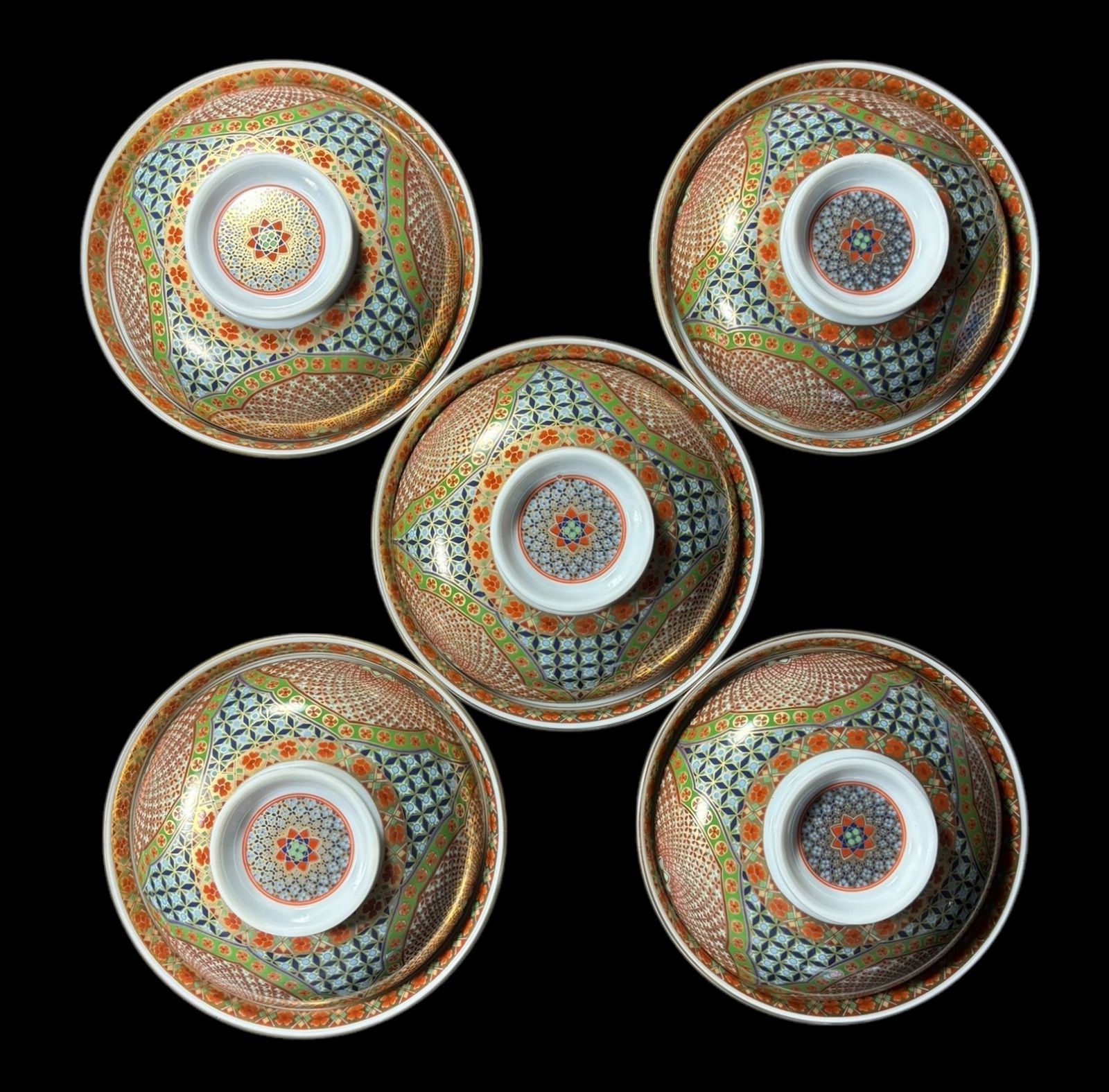 美濃焼 庫山窯 金彩 蓋付 丼 5杯 5客セット】美濃焼