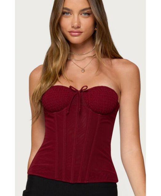 送料無料 アディクテッド レディース シャツ トップス Women s Guinivere Smocked Strapless Corset Burgundy
