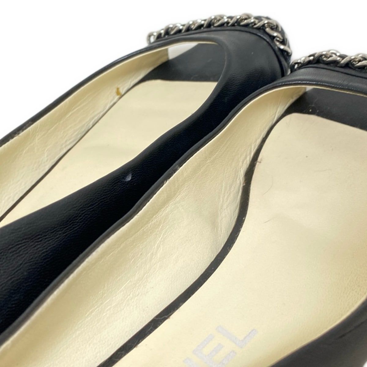 CHANEL シャネル フラットシューズ 351|2C レディース - G29800 黒 チェーン|オープントゥ レザー KIN-KAAI_COM