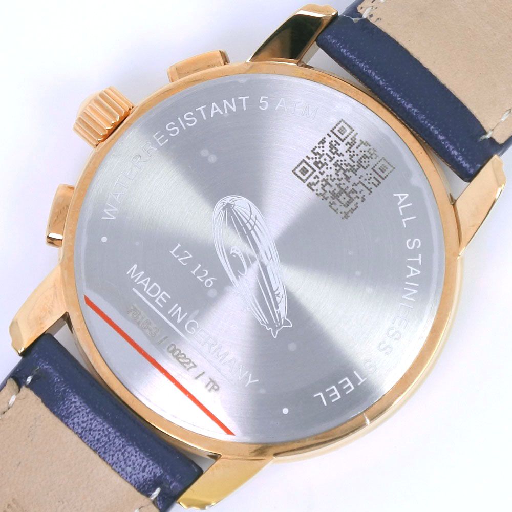 クロノグラフケース形【ZEPPELIN】ツェッペリン  ロサンゼルス LZ126 7616-3 ステンレススチール×レザー ネイビー クオーツ クロノグラフ メンズ 青文字盤 腕時計