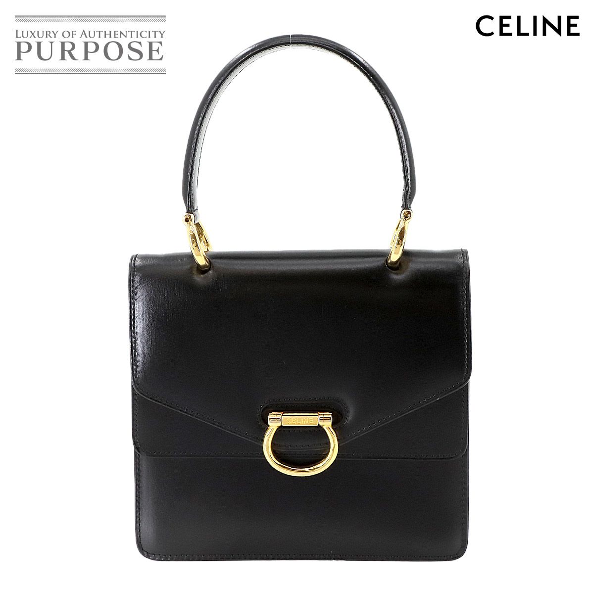 セリーヌ CELINE ハンド バッグ レザー ブラック ゴールド 金具 ヴィンテージ Hand Bag 90282965