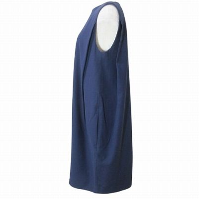 エンフォルド ENFOLD ニットワンピース ひざ丈 長袖 クルーネック ストレッチ 無地 ウール混 38 紺 ネイビー /BB レディース wine-king_7777100000092808