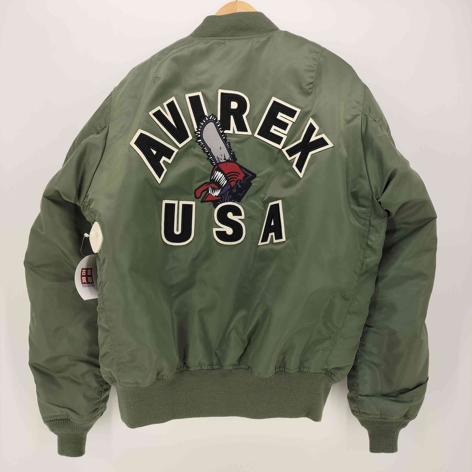 希少】美品 AVIREX USA ワッペン 刺繍 MA-1 ジャケット カーキ 希少