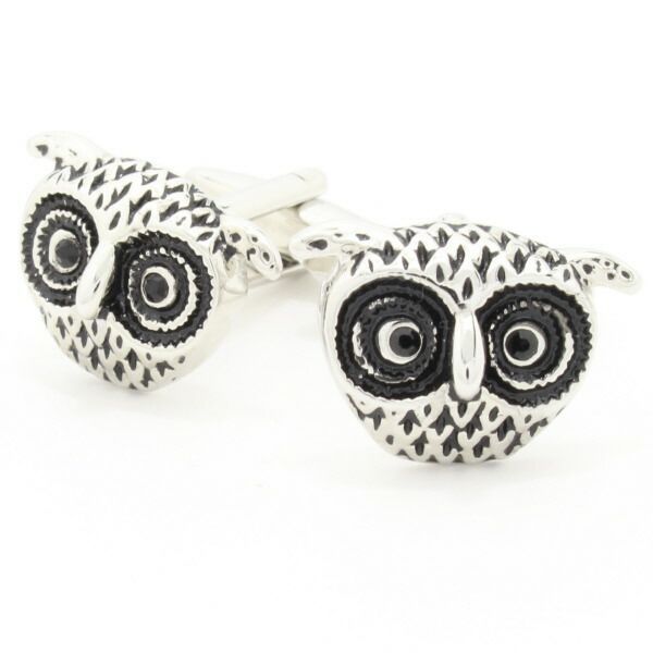 瞳がキラリのふくろう ブラック カフス カフスボタン カフリンクス cufflinks cuffs メンズ 男性 結婚式 ユニーク おもしろ 面白 面白い 動物 植物シリーズ スーツアクセサリー専門店 父の日 ギフトにも ブライダル 披露宴 二次会 お呼ばれ