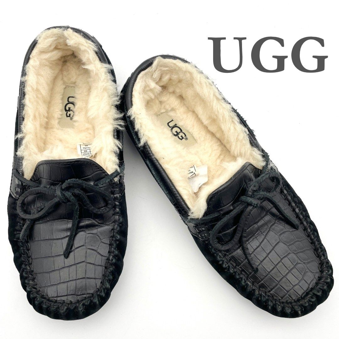 UGG ダコタ モカシン クロコ ムートン ブラック 1560A - メルカリ