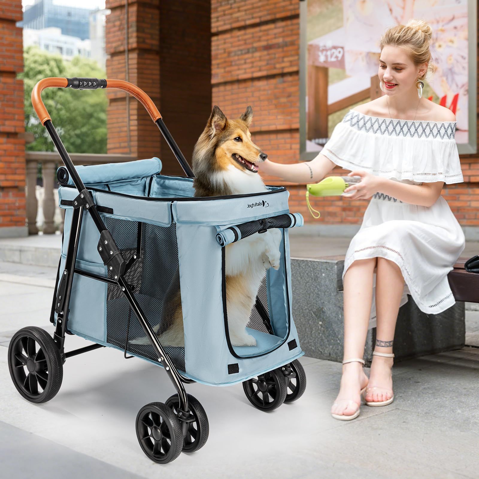 散歩 お出かけ 耐荷重30KG ペットバギー 通院 折りたたみ式 ワンタッチ 老犬介護用 大空間 ドッグカート 多頭用 犬用ベビーカー 中型犬 大型犬 組み立て簡単 シャドウブルー ペットカート Joyfultails