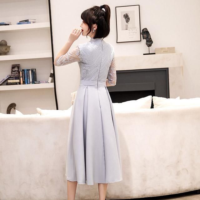 パーティードレス 結婚式 ドレス ウエディングドレス ミモレ丈 七分袖