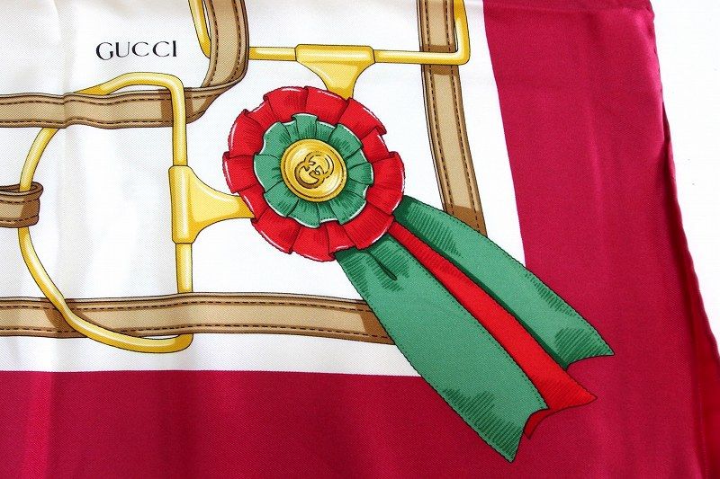224654】GUCCI グッチ シルク 大判スカーフ 馬具 インター