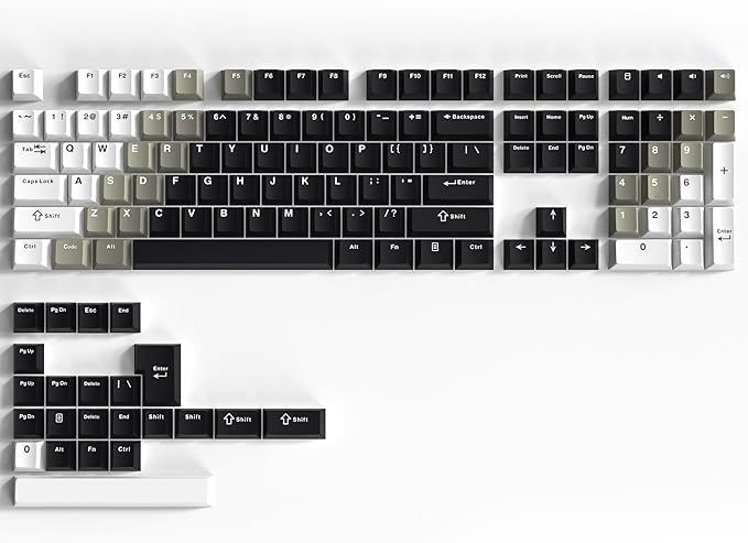 【在庫処分】XVX キーキャップ 131キー ダブルショット PBT キーキャップ Cherry MX Gateronスイッチ 60%65％70％100％メカニカルキーボード用 Cherryプロファイル（ホワイト＆グレー＆ブラック）