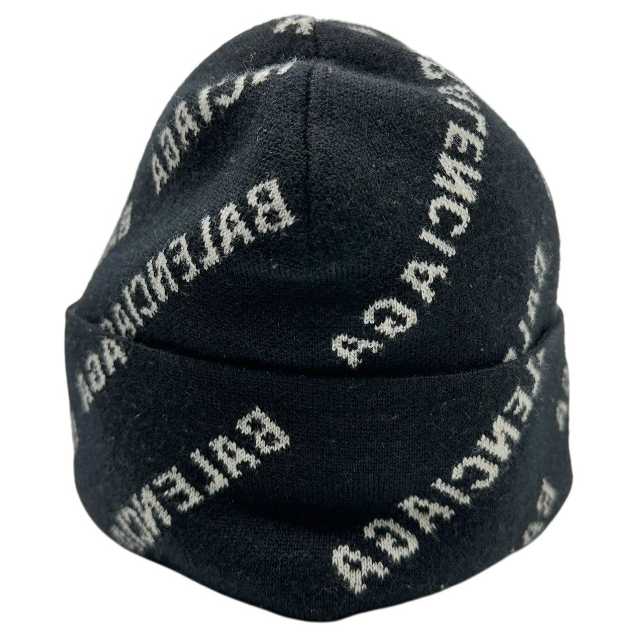 BALENCIAGA バレンシアガ Logo All-Over Print Beanie ロゴ 総柄 ビーニー 719580 ブラック×ホワイト