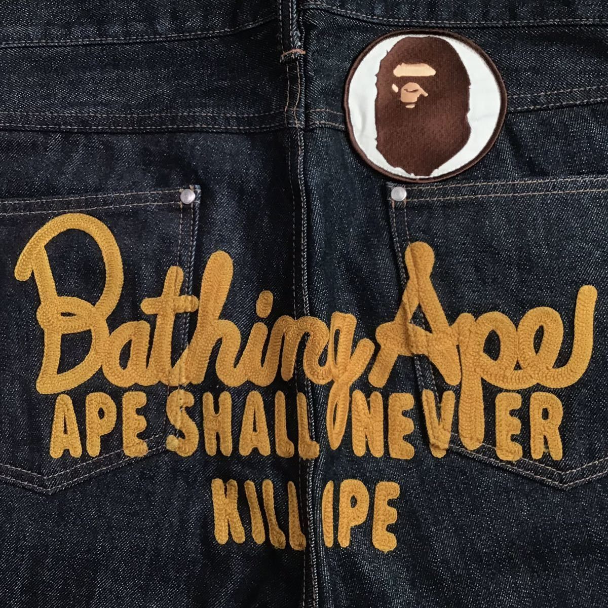 【希少】A BATHING APE エイプ 刺繍 デニム BAPE Mサイズ ア ベイシング エイプ A BATHING APE 刺繍 チェーンステッチ