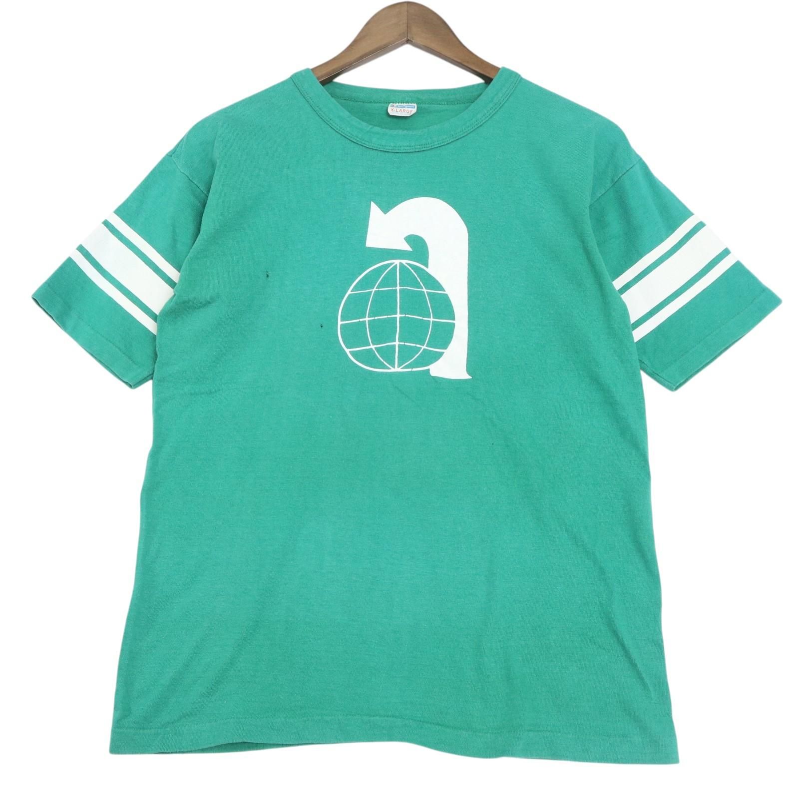 70年代 USA製 Champion チャンピオン フットボールTシャツ バータグ エメラルドグリーン (メンズ X-LARGE)  古着 A4394