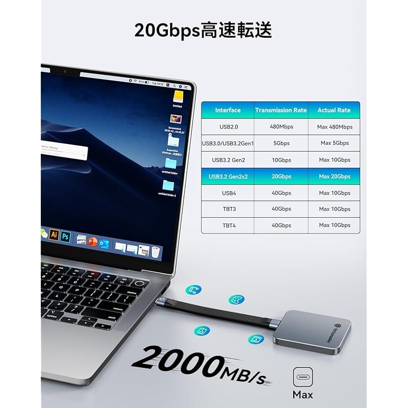 Yottamaster 1TB SSD 外付け磁気 最大2000MB s USB 3.2 Gen 2x2外付けポータブルSSD アジュバント4K ProRes HDR 対応 iPhone 17 16 Pro Max スマートフォン タブレット ノートパソコ 1