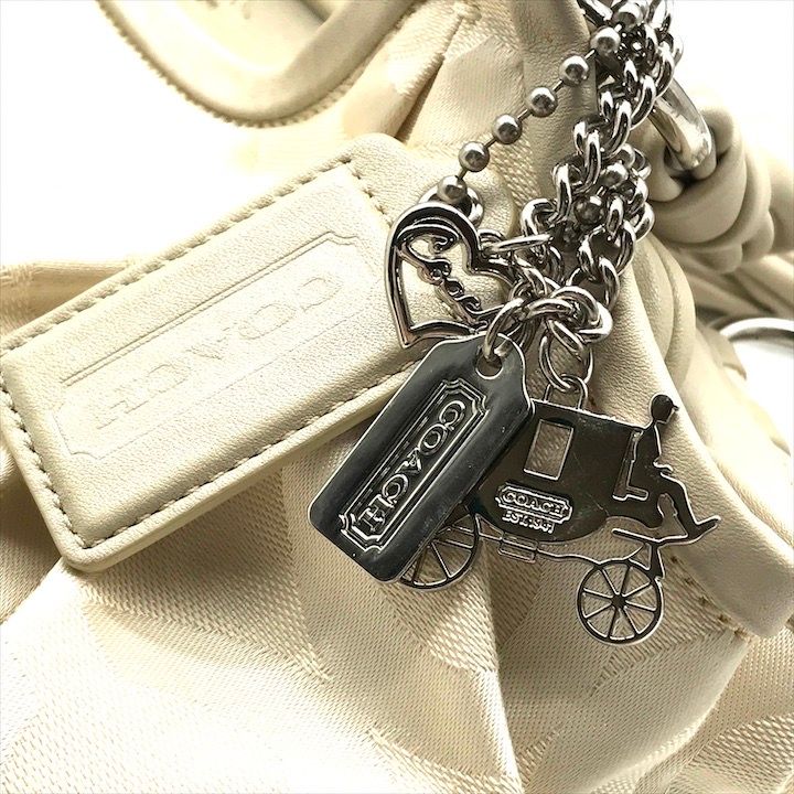 バッグ 美品 COACH コーチ シグネチャー がま口 キャンバス レザー 