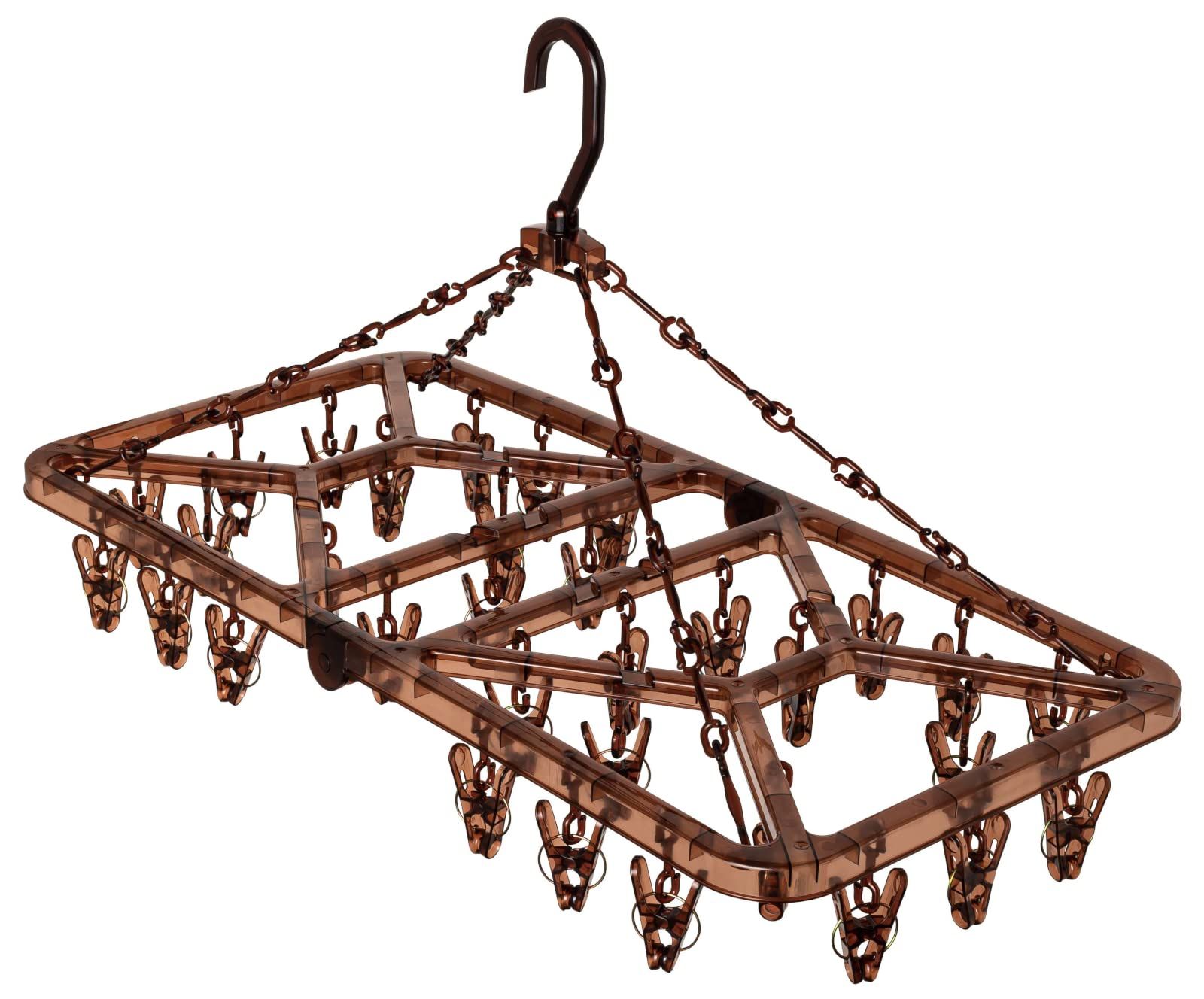 新着商品 オーエ 洗濯 物干し ハンガー 縦60.5×横30×高さ35.5cm ブラウン ピンチ 32個付き ストロング 角ハンガー 紫外線に強い 割れにくい ポリカーボネート 使用 83541