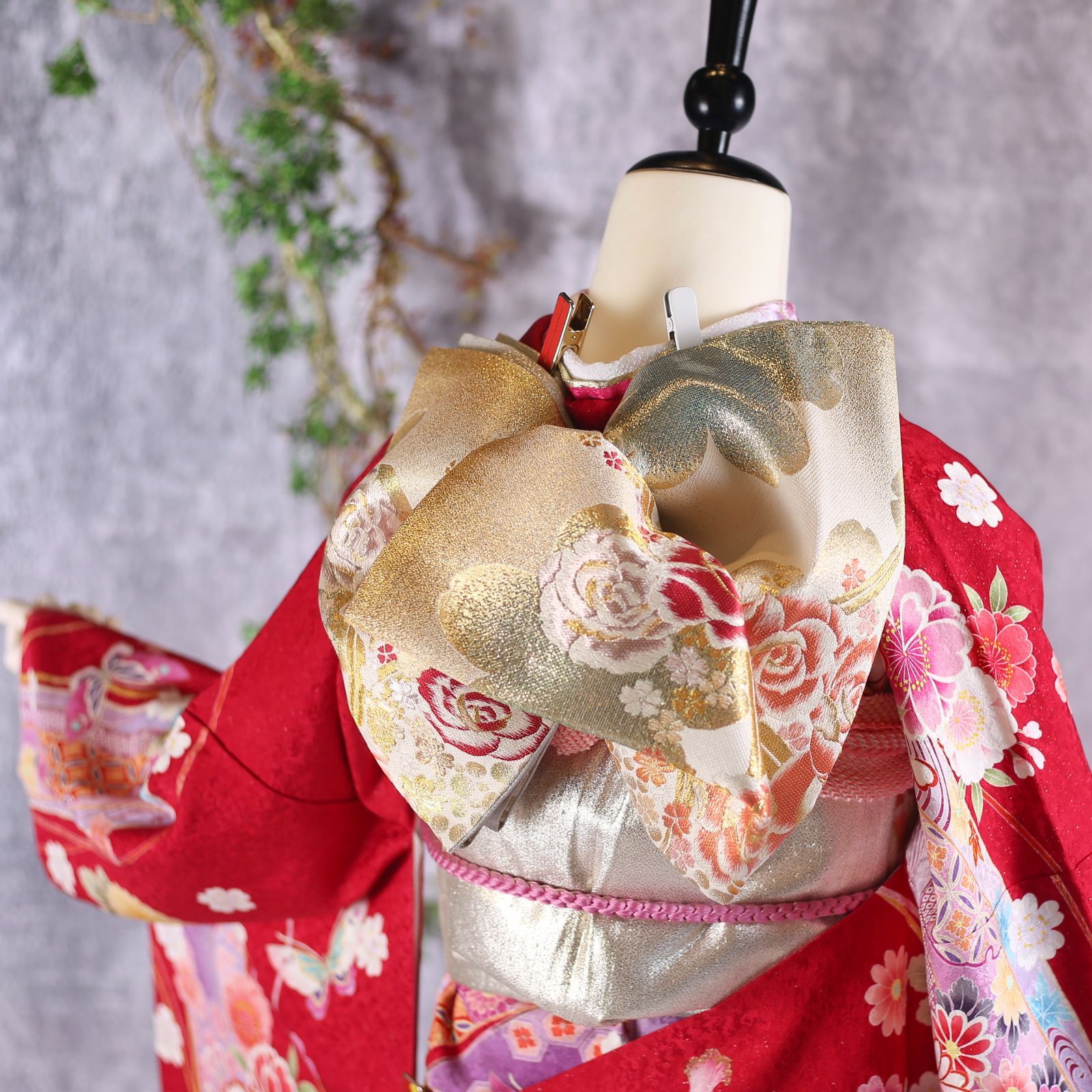 振袖フルセット 振袖セット 振袖 LLトールサイズ 赤×熨斗 美品 成人式 着物 晴れ着 6点セット KFN-68 振袖フルセット 振袖セット 振袖 LLトールサイズ 赤×熨斗 美品 成人式
